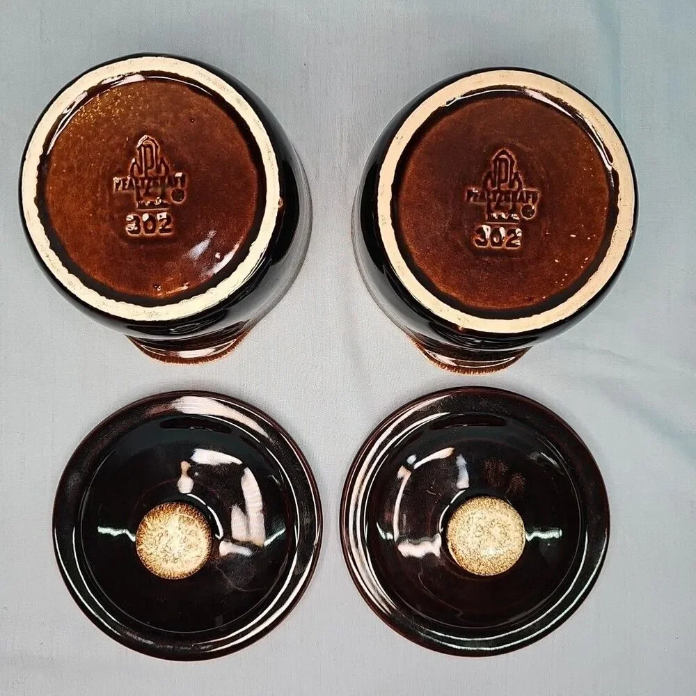 Crock Casseroles Chili Soup Bowls w/ Lids Pfaltzgraff Gourmet Brown Drip Glaze